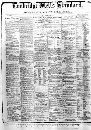cover page of Tunbridge Wells Standard published on August 2, 1878