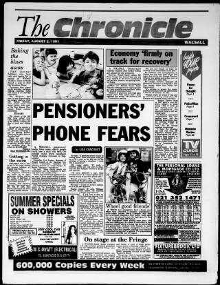 cover page of Walsall Chronicle published on August 2, 1991