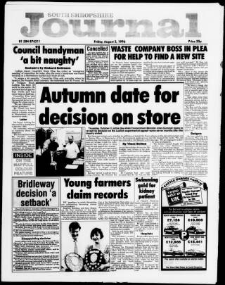 cover page of South Shropshire Journal published on August 2, 1996