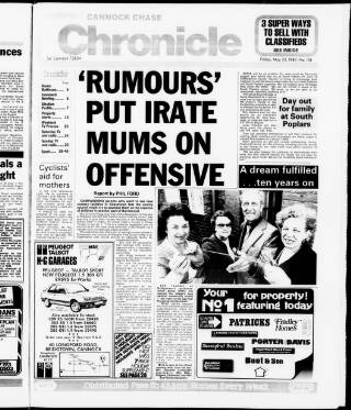 cover page of Cannock Chase Chronicle published on May 22, 1987