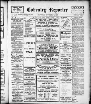 cover page of Coventry Reporter and General Advertiser published on November 2, 1907
