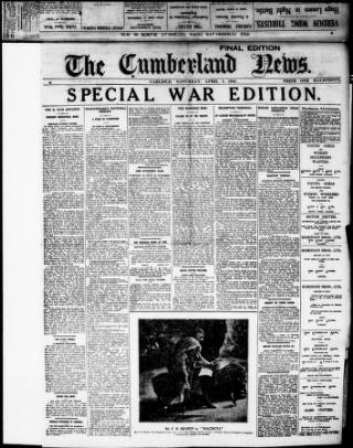 cover page of Cumberland Evening News published on April 1, 1916