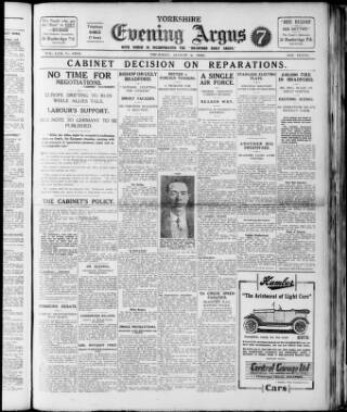 cover page of Bradford Daily Argus published on August 2, 1923