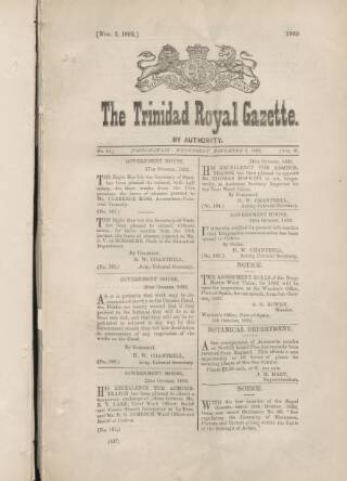 cover page of Trinidad Royal Gazette published on November 2, 1892