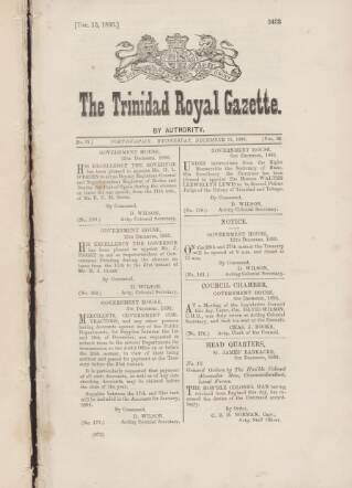 cover page of Trinidad Royal Gazette published on December 13, 1893