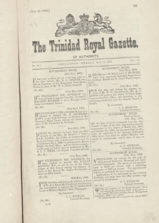 cover page of Trinidad Royal Gazette published on May 22, 1902