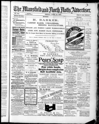 cover page of Mansfield and North Notts Advertiser published on April 19, 1889