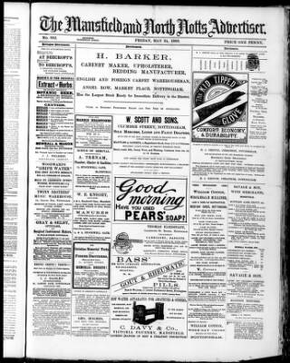 cover page of Mansfield and North Notts Advertiser published on May 24, 1889