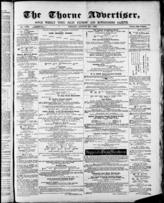 cover page of Isle of Axholme & Thorne Advertiser published on August 2, 1889