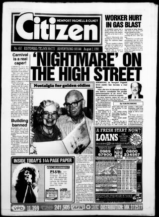 cover page of Newport Pagnell Citizen published on August 2, 1990