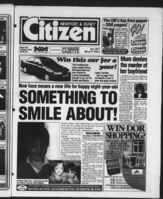 cover page of Newport Pagnell Citizen published on May 9, 1996