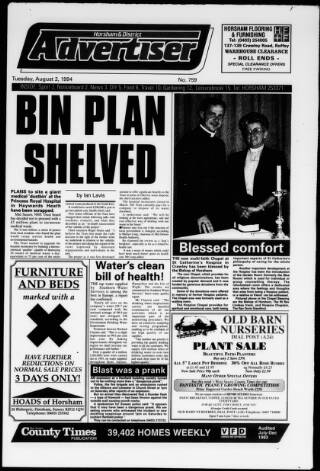 cover page of Horsham Advertiser published on August 2, 1994