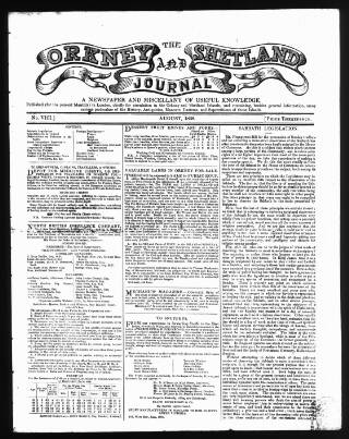cover page of Orkney and Shetland Journal published on August 1, 1838