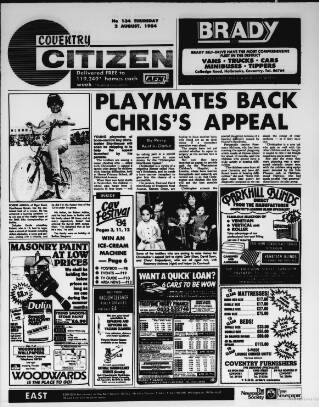 cover page of Coventry Citizen published on August 2, 1984