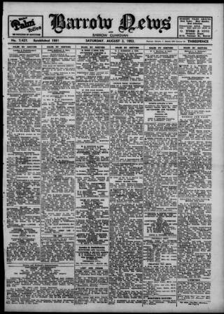cover page of Barrow News published on August 2, 1952