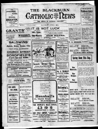 cover page of Blackburn Catholic News published on April 4, 1908