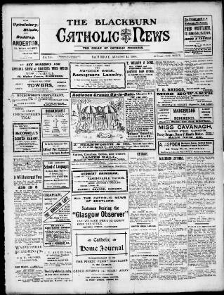 cover page of Blackburn Catholic News published on August 15, 1908