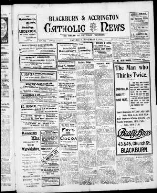 cover page of Blackburn Catholic News published on November 7, 1908