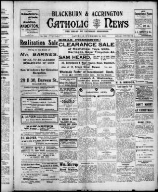 cover page of Blackburn Catholic News published on December 26, 1908