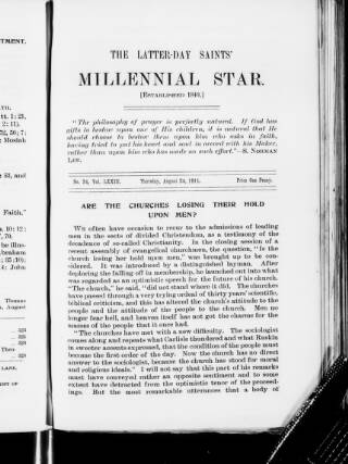 cover page of Latter-Day Saints' Millennial Star published on August 24, 1918