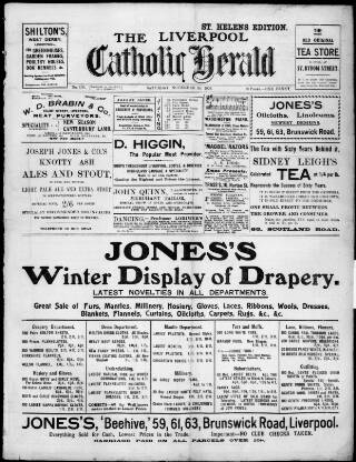 cover page of Liverpool Catholic Herald published on November 28, 1908