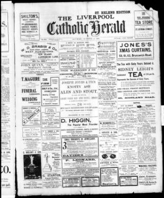 cover page of Liverpool Catholic Herald published on December 26, 1908