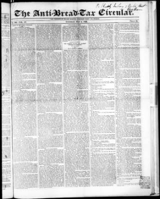 cover page of Anti Corn-Law Circular published on May 9, 1843