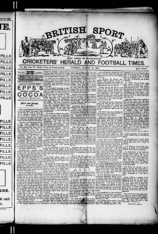 cover page of Cricketers' Herald, Athletic & Football Times published on August 27, 1889