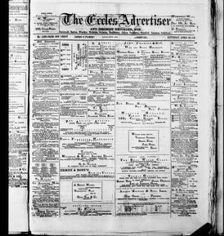 cover page of Eccles Advertiser and District Recorder published on April 20, 1889