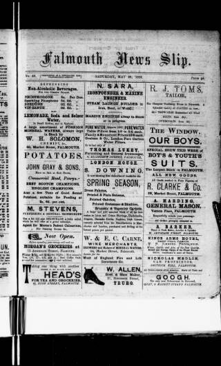 cover page of Falmouth News Slip published on May 28, 1881