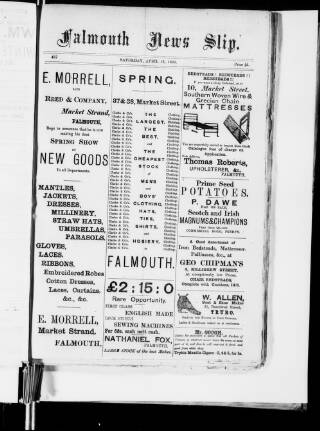 cover page of Falmouth News Slip published on April 13, 1889