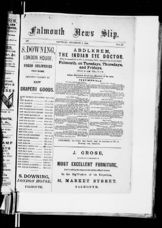 cover page of Falmouth News Slip published on November 2, 1889