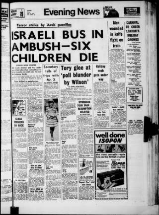 cover page of Evening News (London) published on May 22, 1970