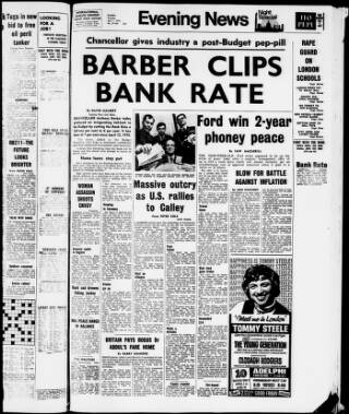 cover page of Evening News (London) published on April 1, 1971