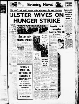 cover page of Evening News (London) published on April 1, 1972