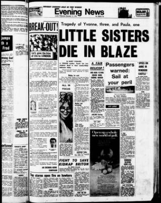 cover page of Evening News (London) published on December 13, 1972