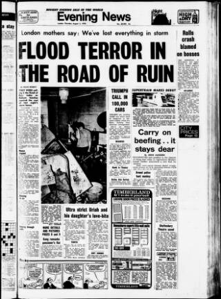 cover page of Evening News (London) published on August 2, 1973