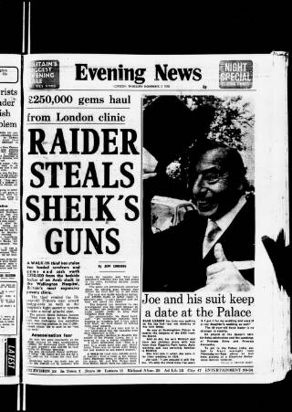 cover page of Evening News (London) published on November 2, 1978