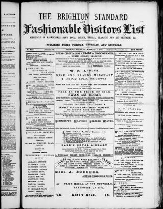cover page of Brighton Standard and Fashionable Visitors' List published on November 2, 1878