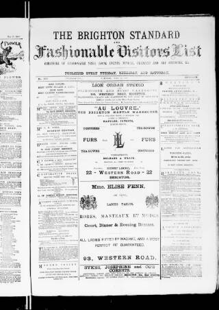 cover page of Brighton Standard and Fashionable Visitors' List published on May 22, 1888
