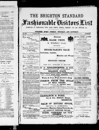 cover page of Brighton Standard and Fashionable Visitors' List published on August 2, 1892