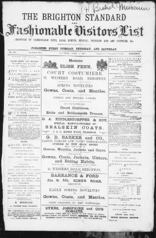 cover page of Brighton Standard and Fashionable Visitors' List published on April 1, 1893