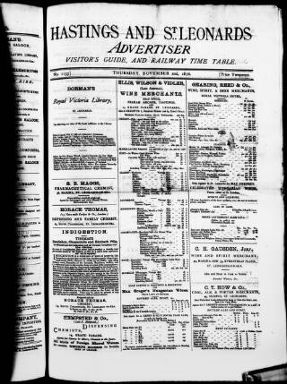 cover page of Hastings & St. Leonards Advertiser published on November 2, 1876