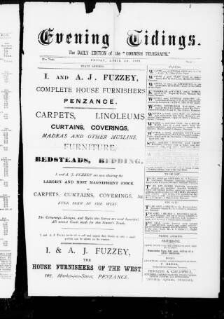 cover page of Cornish Evening Tidings published on April 24, 1891