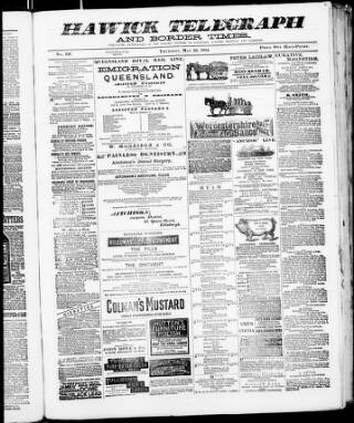 cover page of Hawick Telegraph and Border Times published on May 22, 1884