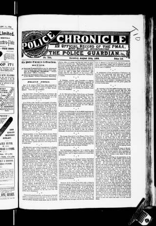 cover page of Police Chronicle published on August 19, 1899