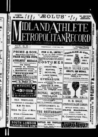 cover page of Midland Athlete published on June 29, 1881