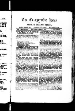 cover page of Co-operative News published on April 2, 1887