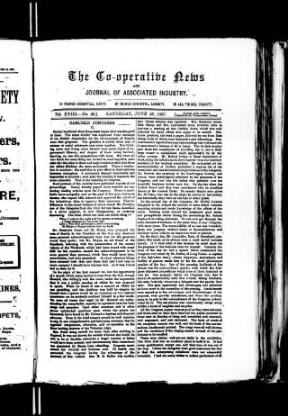 cover page of Co-operative News published on June 18, 1887