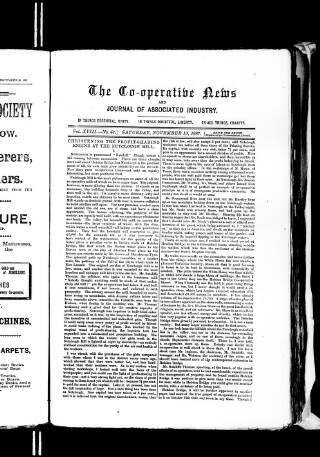 cover page of Co-operative News published on November 19, 1887